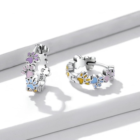 O82 - 🐾 Colorful Dog Cat Paw Footprint Earrings Sterling Silver 925 - Picture 3 of 7